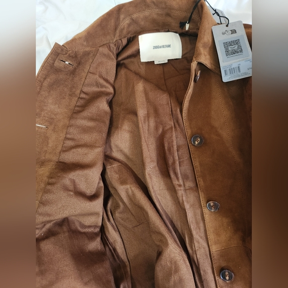 Zadig & Voltaire Lessa Suede Jacket In Cognac Genuine Leather Nwt - Picture 10 of 16